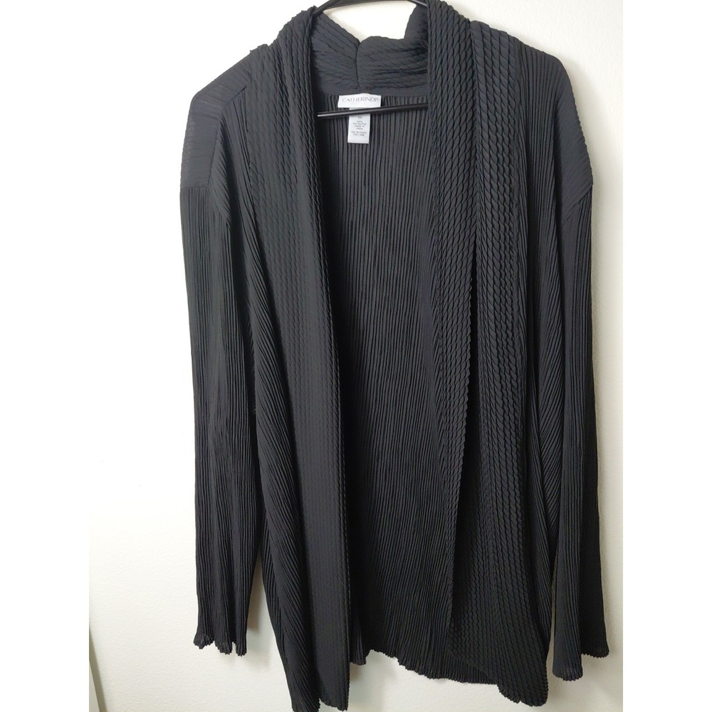 Catherine's Black Ribbed Open Front Waterfall Knit Basic Cardigan Plus Size 5X